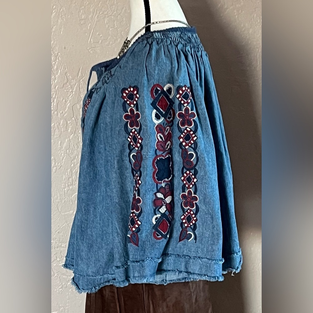 Free People Sun Valley Embroidered Denim Blouse - Picture 4 of 9